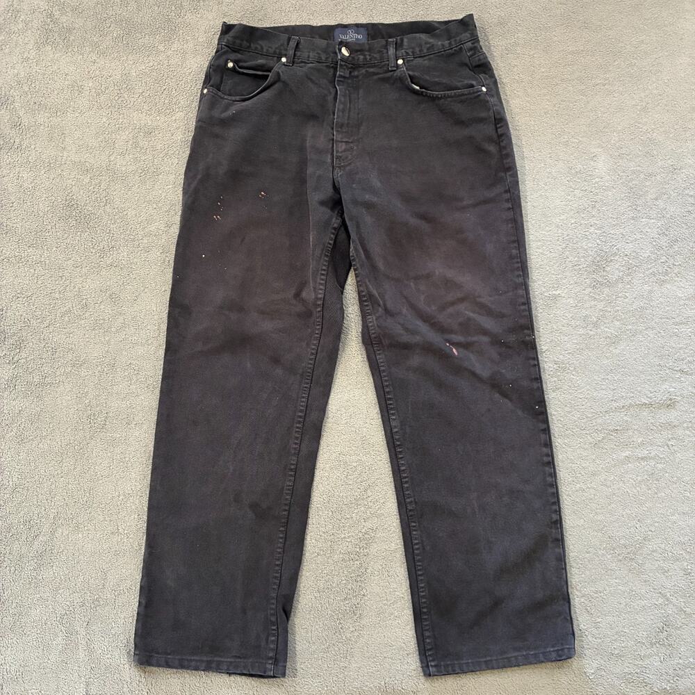 Vintage Valentino Faded Black Paint Splatter Denim Straight Leg Jeans Mens Sz 38